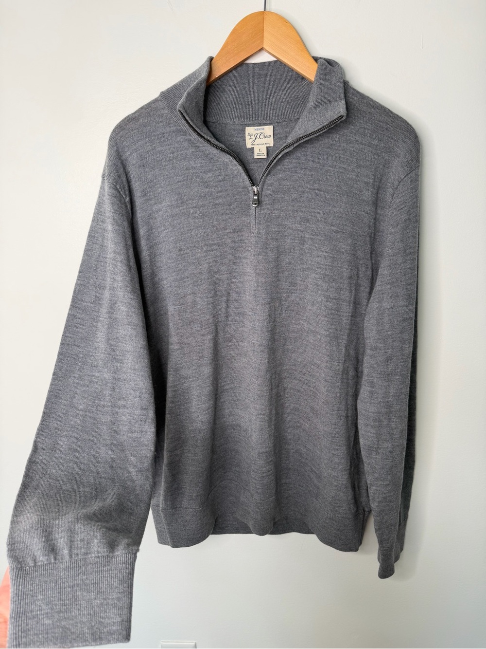 J. Crew Men’s 100% Merino Wool Quarter Zip 1/4 Zip Knit Sweater Gray Size Large